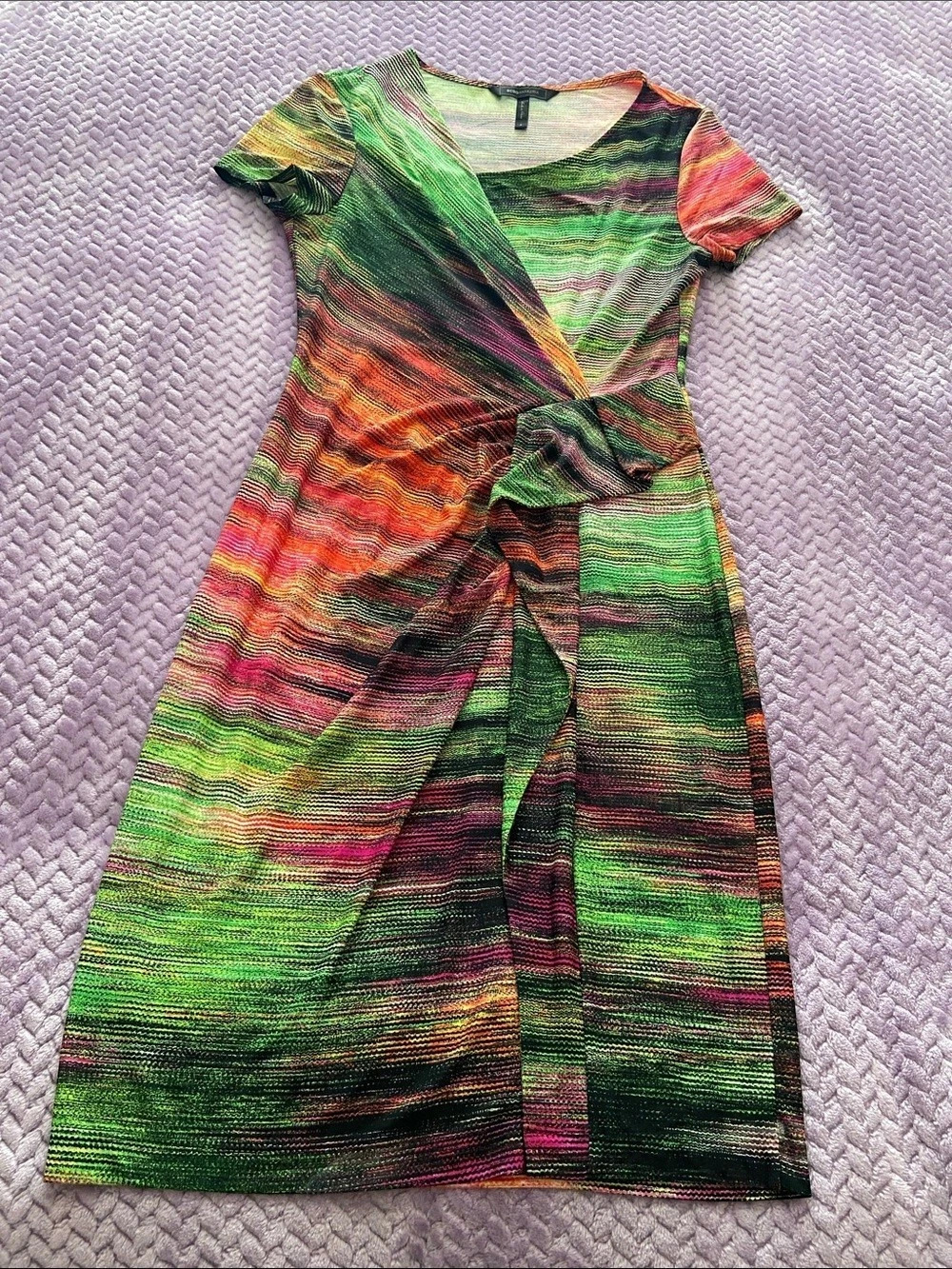 BCBGMAXAZRIA Abstract Midi Dress Pink, Green, Orange Size Small